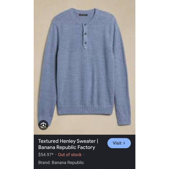 NWOT Banana Republic Textured Henley Sweater: Light Blue XXL: Coastal Casual - Picture 6 of 6
